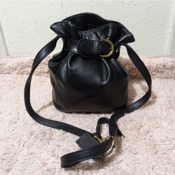 Coach Handbags - COACH 4156 Black Leather Drawstring Shoulder Bag Belted Pouch from Japan